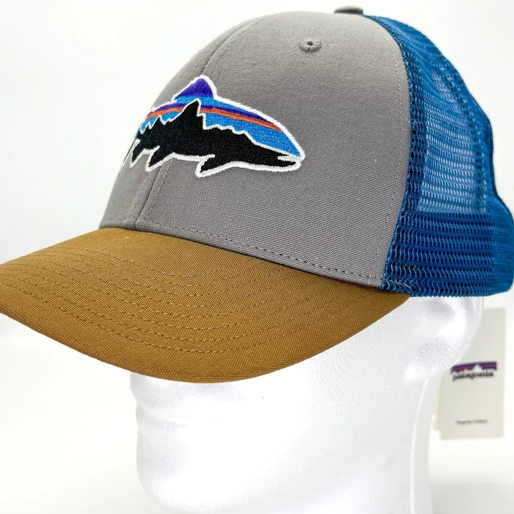 NEW Patagonia Fitz Roy Trout Trucker Hat Gray Blue Snapback NWT One Size Cap